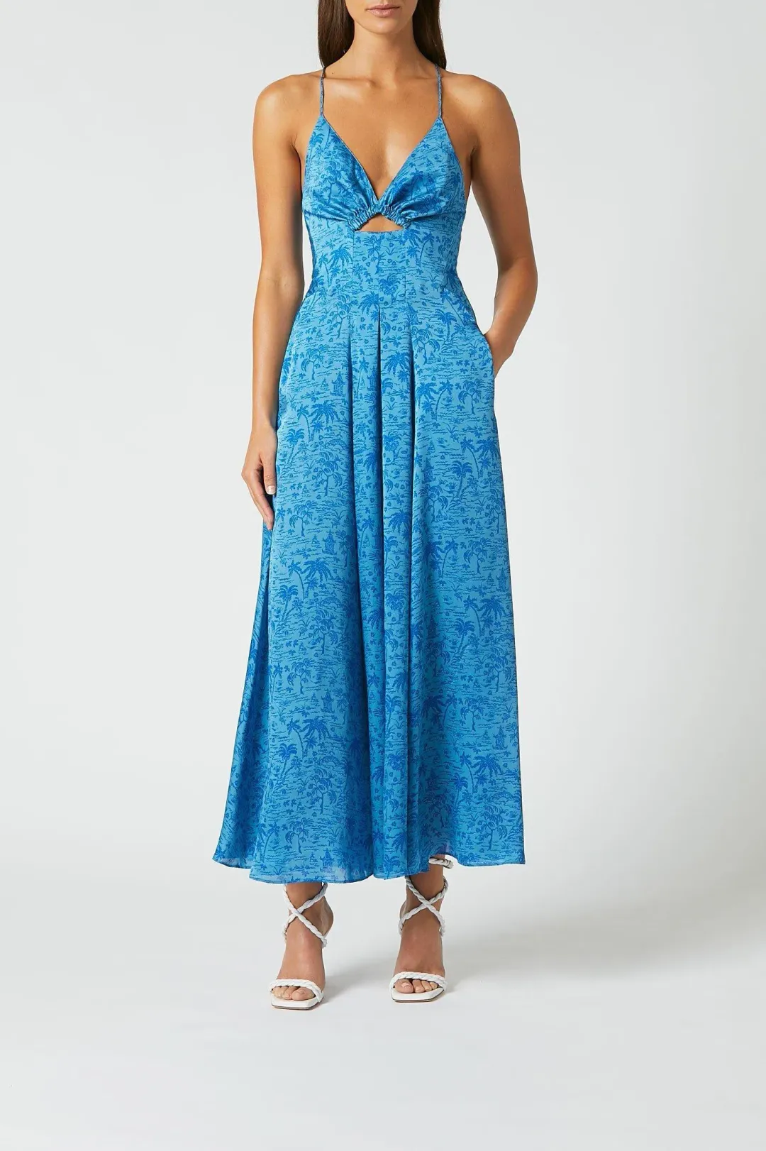 Scanlan Theodore Silk Tropical Strappy Dress Blue Size AU 10 for rent on The Volte - main image