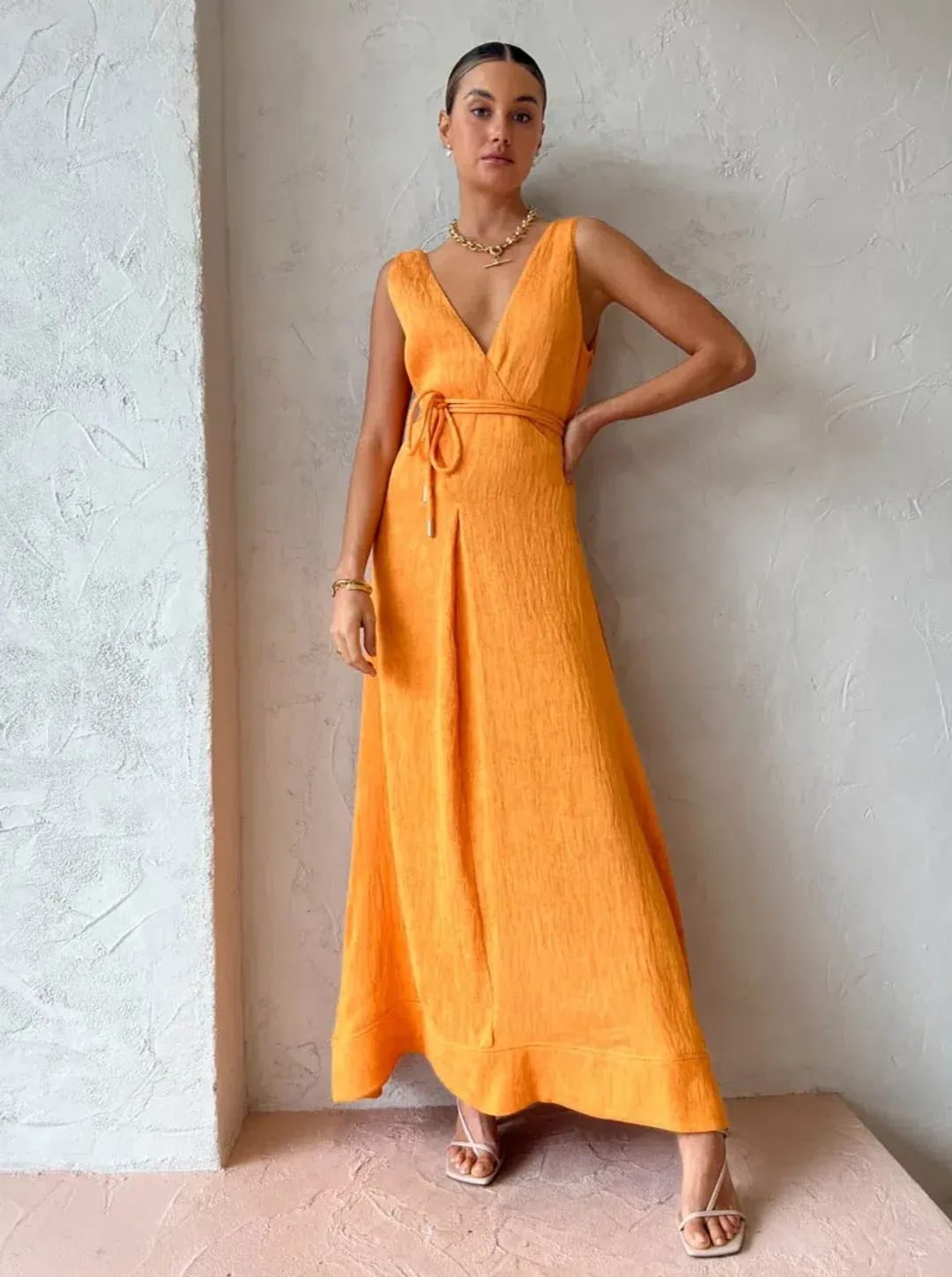 By Nicola Starboard Cross Waist Maxi Dress Orange Size 8 for rent on The Volte - main image