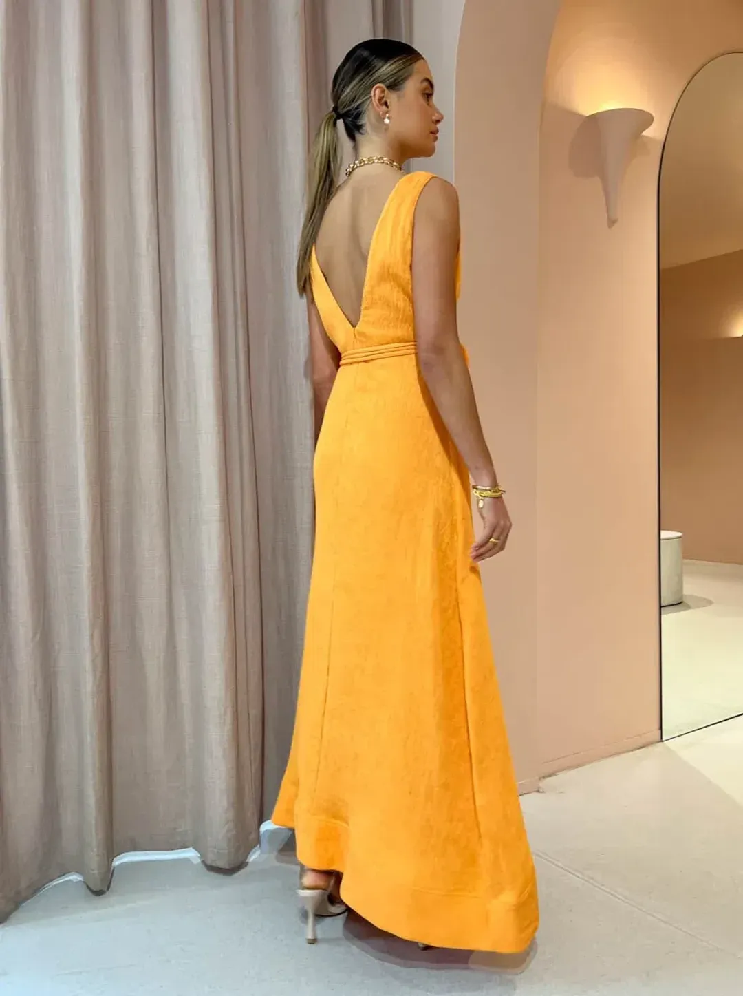 By Nicola Starboard Cross Waist Maxi Dress Orange Size 8 for rent on The Volte - main image