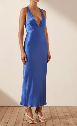 Shona Joy Oliviera Plunged Cross Back Midi Dress in Blue Size 8 / S for rent on The Volte - image 2