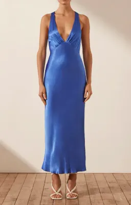 Shona Joy Oliviera Plunged Cross Back Midi Dress in Blue Size 8 / S for rent on The Volte - image 1