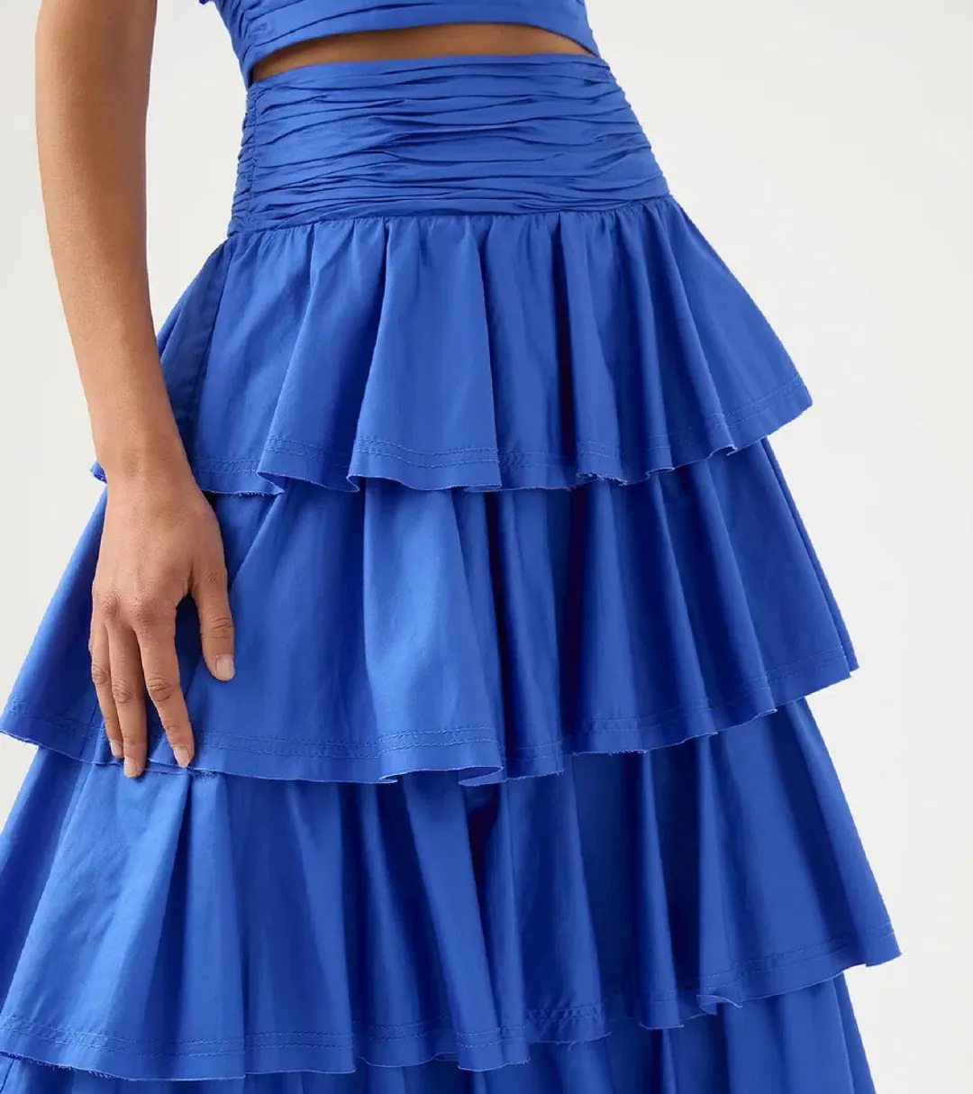 Aje Rhythmic Frill Bodice & Eleni Maxi Skirt Set Marine Blue Size 12 / L for rent on The Volte - main image