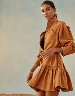 Shona Joy Priscila High Neck Utility Mini Dress Turmeric Size 6 for rent on The Volte - image 4