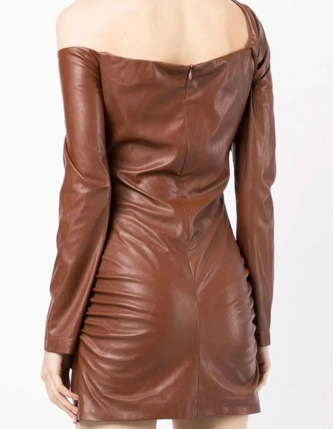 Manning Cartell Asymmetrical Long Sleeve Mini Dress Brown Size 10 for rent on The Volte - main image