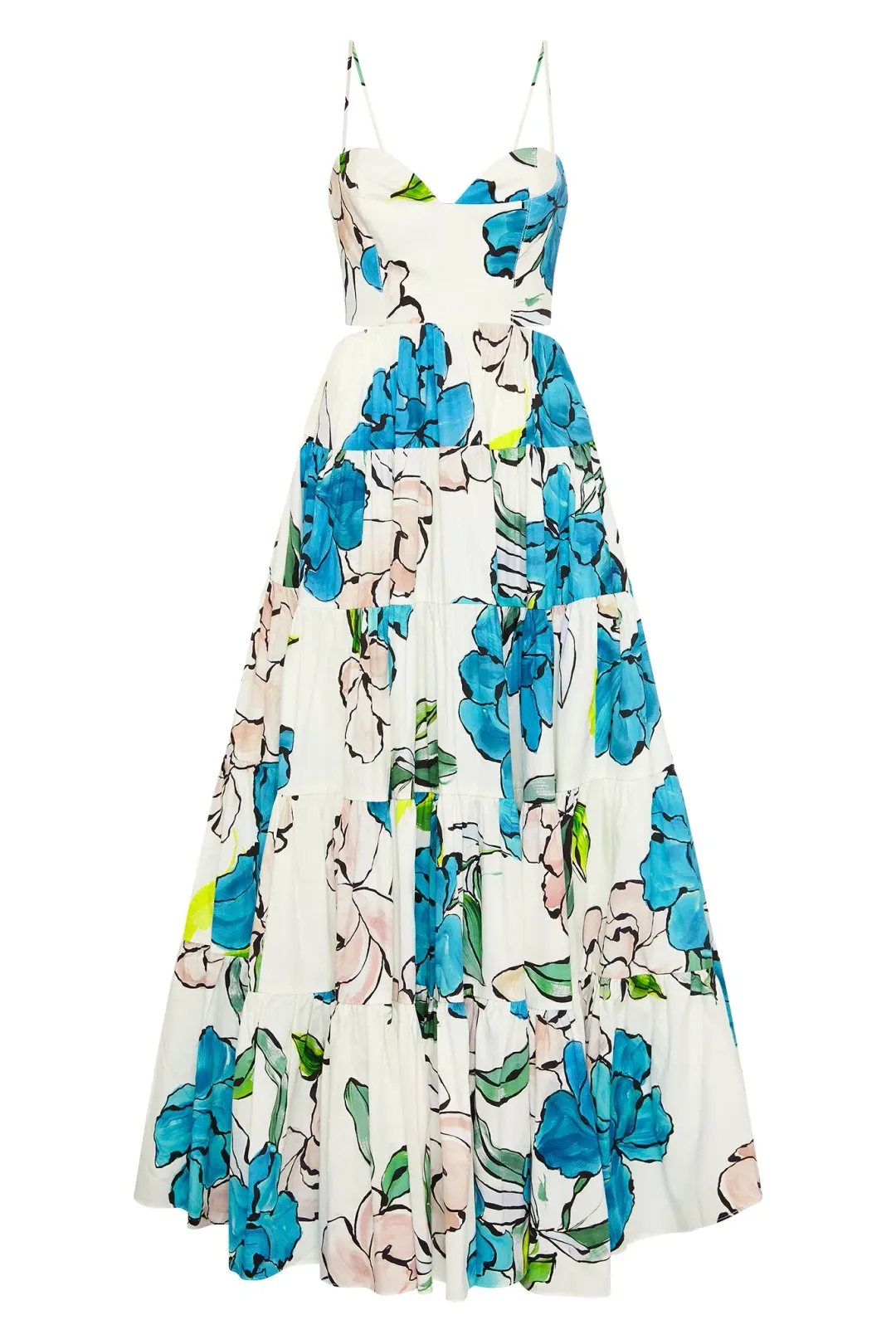 Aje Botanical Tiered Maxi Dress Cool Camelia Blue White Floral Size AU 10 for rent on The Volte - main image