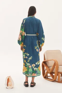 Alemais Lyla Midi Shirtdress Blue Linen Long Sleeve Button Down Floral Navy Size AU 10 for rent on The Volte - image 3