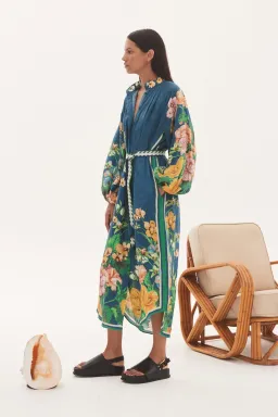 Alemais Lyla Midi Shirtdress Blue Linen Long Sleeve Button Down Floral Navy Size AU 10 for rent on The Volte - image 2