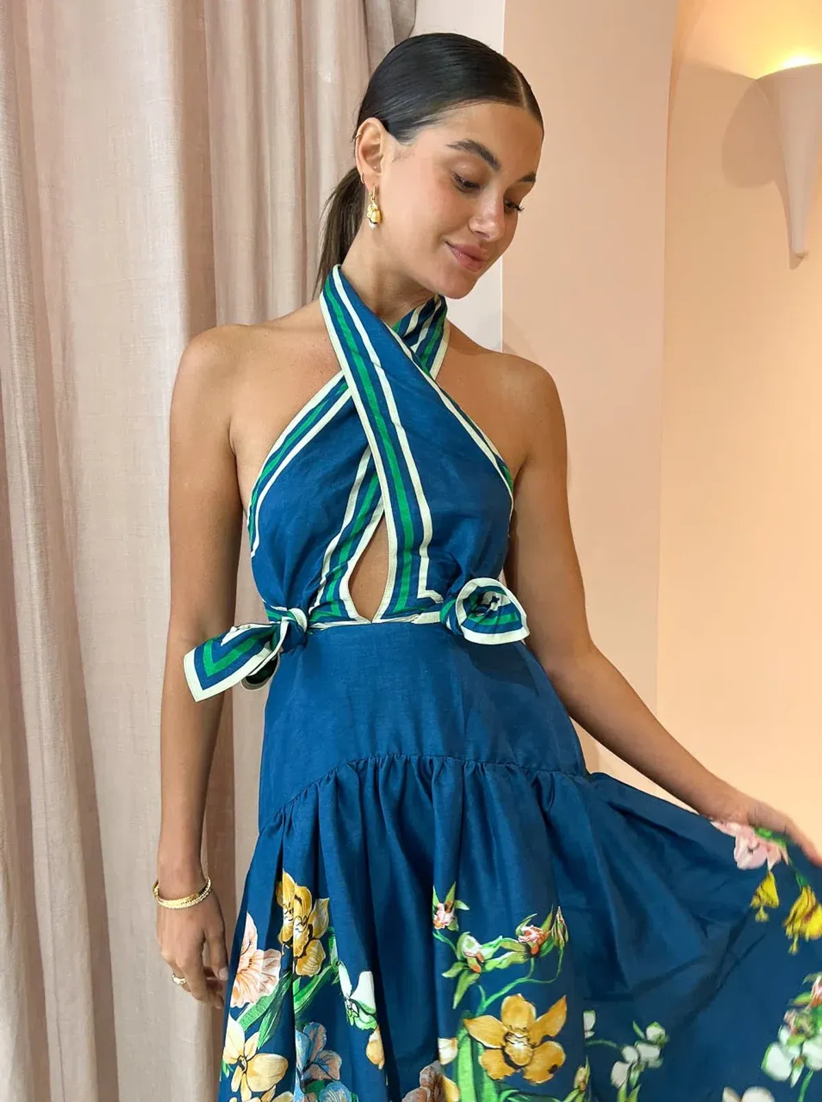 Alemais Lyla Halter Midi Dress in Royal Blue Cutout Size AU 12 - Image 5