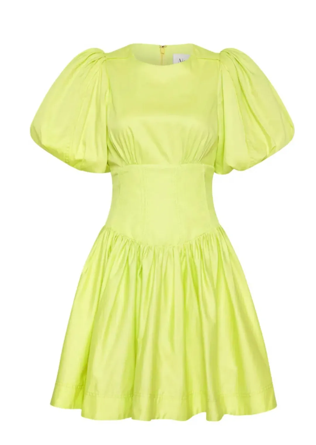 AJE Gianna Puff Sleeve Mini Dress Light Lemon Size 8 for rent on The Volte - main image