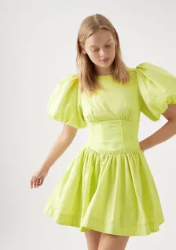 AJE Gianna Puff Sleeve Mini Dress Light Lemon Size 8 for rent on The Volte - image 2