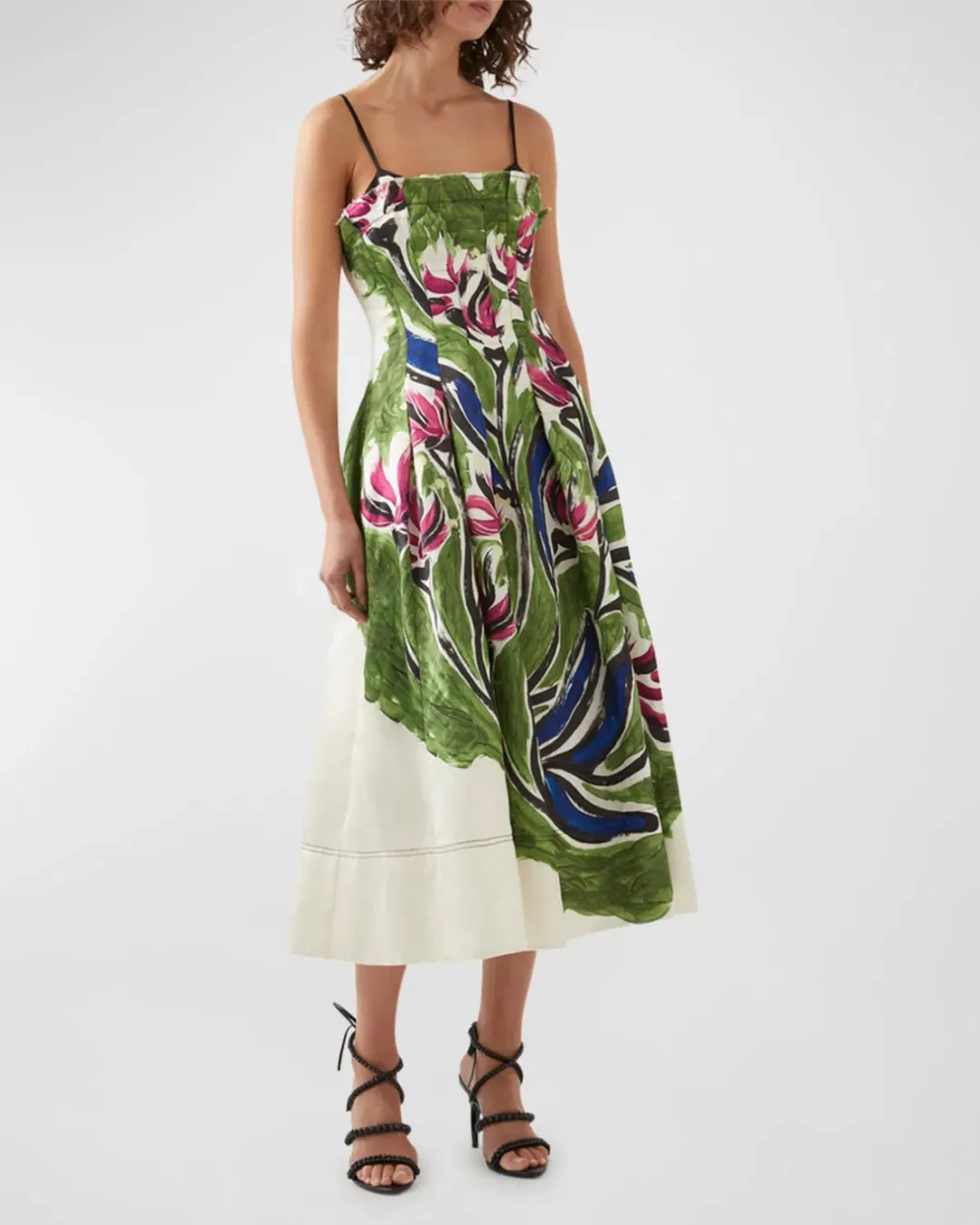 Aje Paradiso Cinched Midi Dress Native Gumnut Floral Size 8 for rent on The Volte - main image