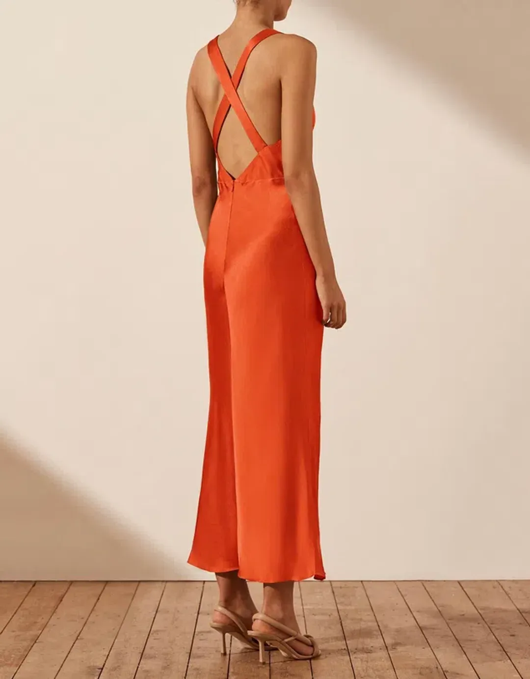 Shona Joy Milo Plunged Cross Back Midi Dress Hibiscus Size 6 for rent on The Volte - main image