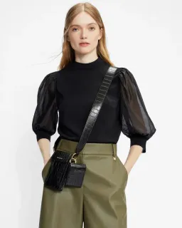 Ted Baker Micaeli Organza Volume Sleeve Top in Black Size 1 / AU 8 for rent on The Volte - image 1