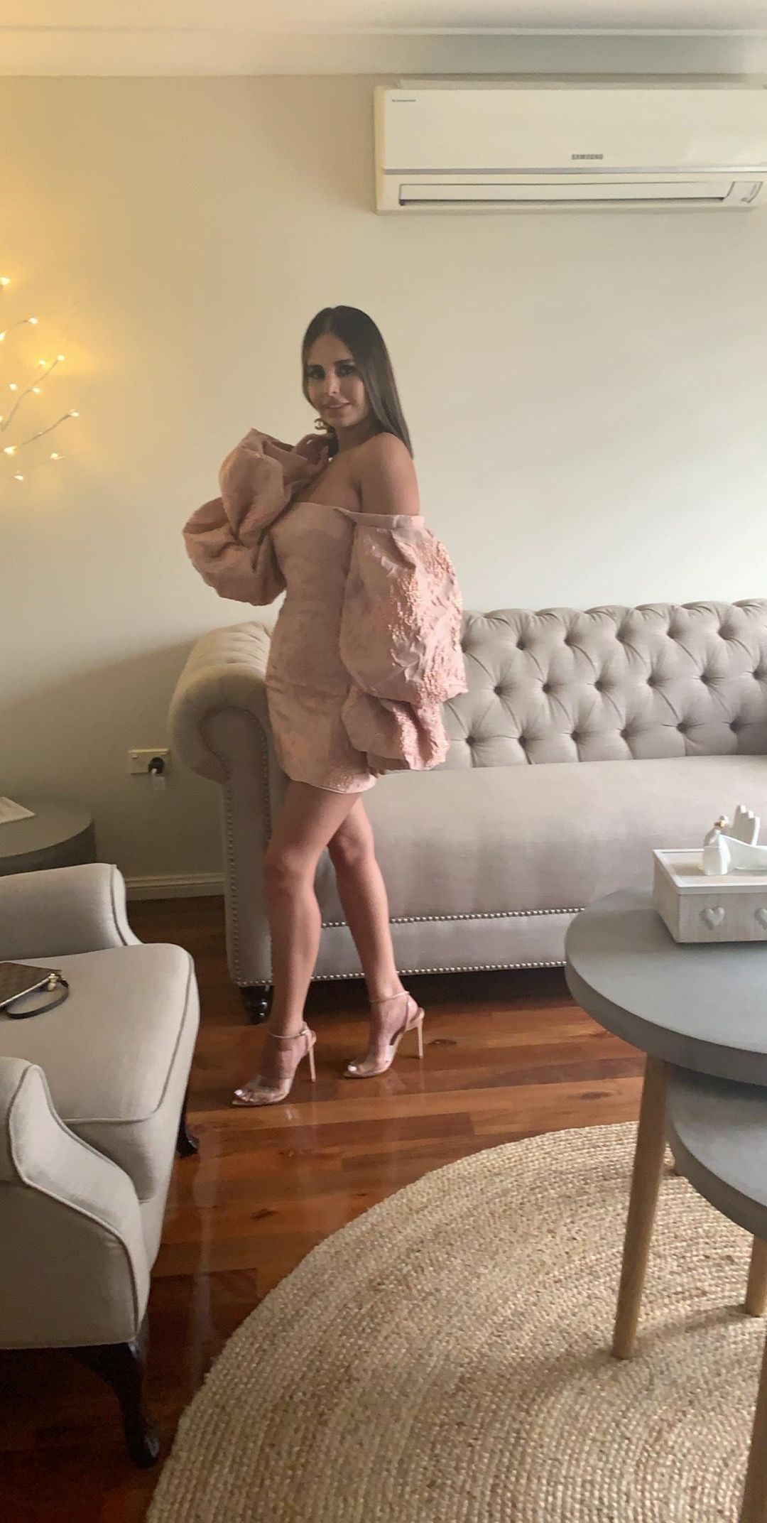 Asilio Off Shoulder With Volume Long Sleeve Dress Pink Size 8 for rent on The Volte - main image