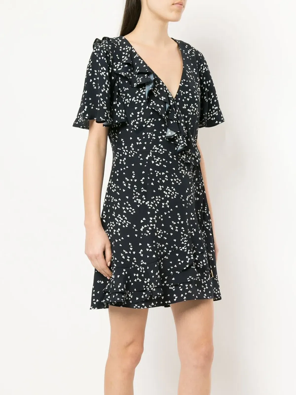 Rebecca Vallance Flores Ruffled Printed Crepe Wrap Mini Dress Navy Size 8 - Image 4