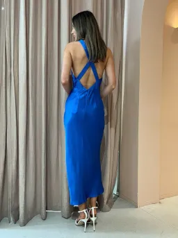 Shona Joy Oliviera Plunged Cross Back Midi Dress Blue Size 8 for rent on The Volte - image 3