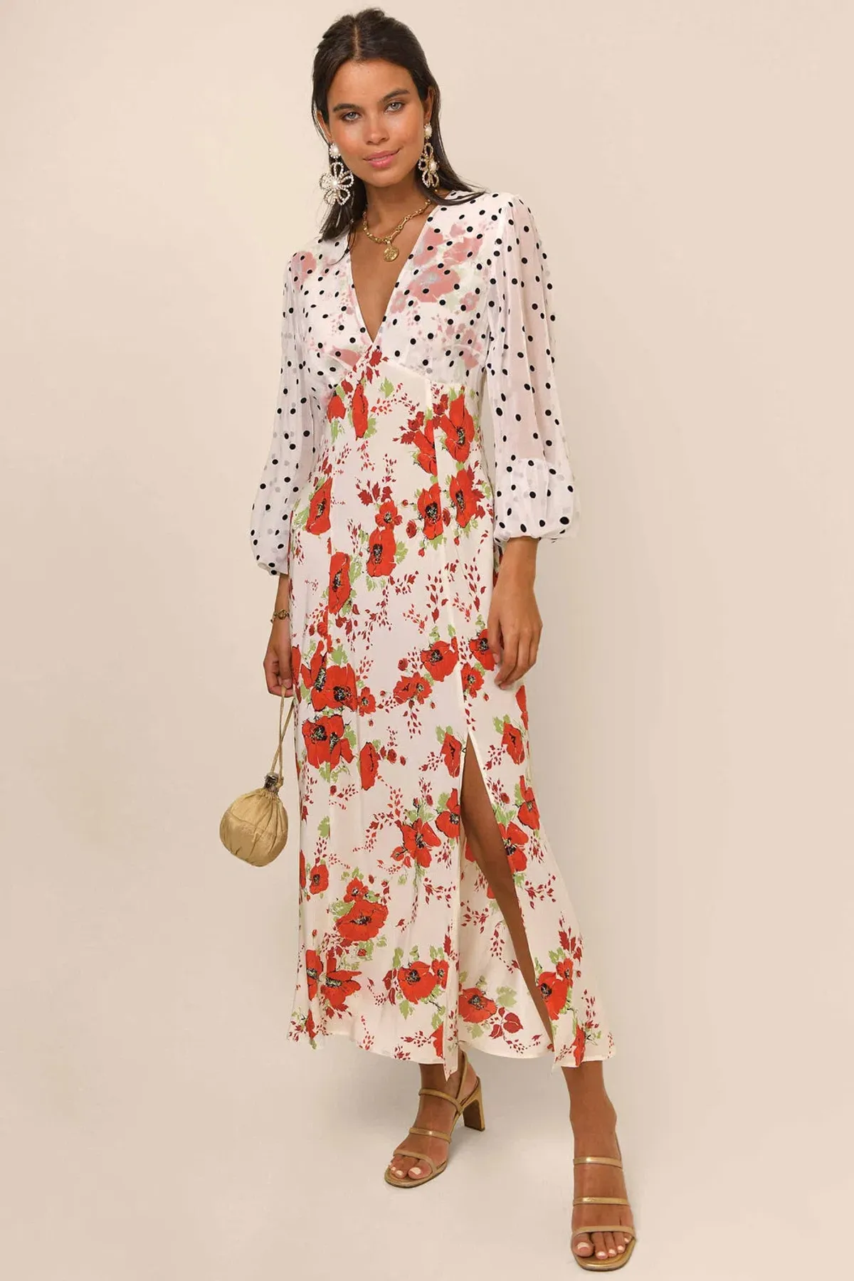 Rixo Melanie Dress Red Poppy Mix Print Size M/AU 12 for rent on The Volte - main image