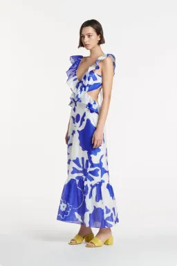 Sir the Label Vivi Frill Maxi Dress Blue Print Size 1/AU 8 for rent on The Volte - image 2