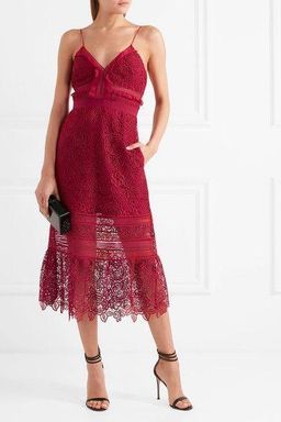 SELF-PORTRAIT ruffled georgette trimmed guipure lace dress for rent on The Volte - image 1