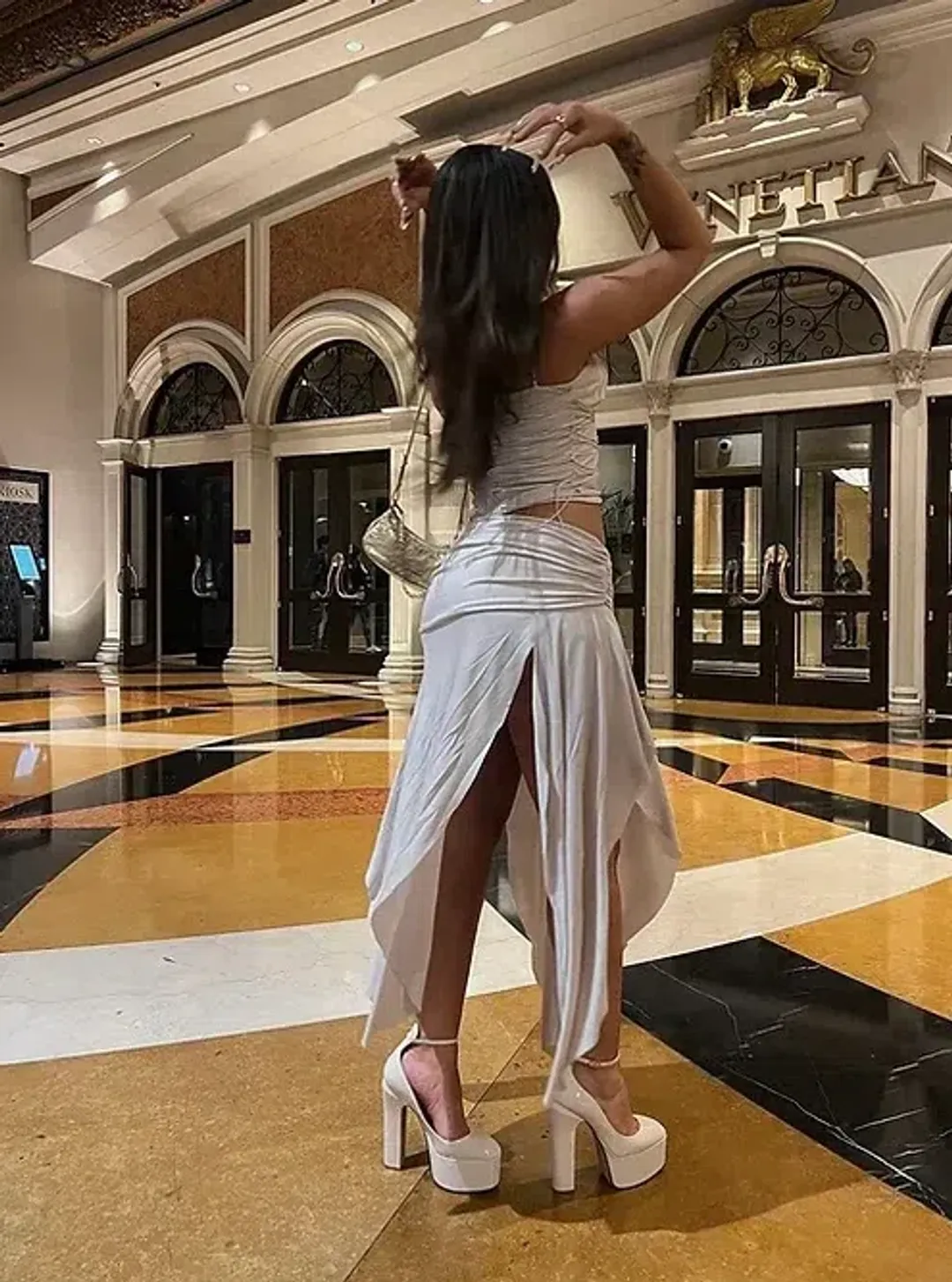 House of CB Antonella Vegan Leather Corset and Kaira Draped Midi Skirt Set Off White Size 8 for rent on The Volte - main image