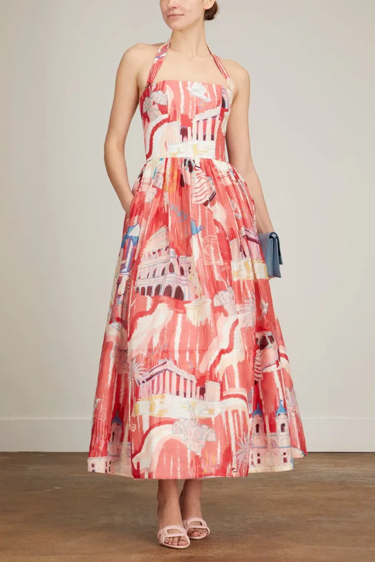 Leo Lin Ana Halterneck Midi Dress in Roma Print Size 10 - Image 1