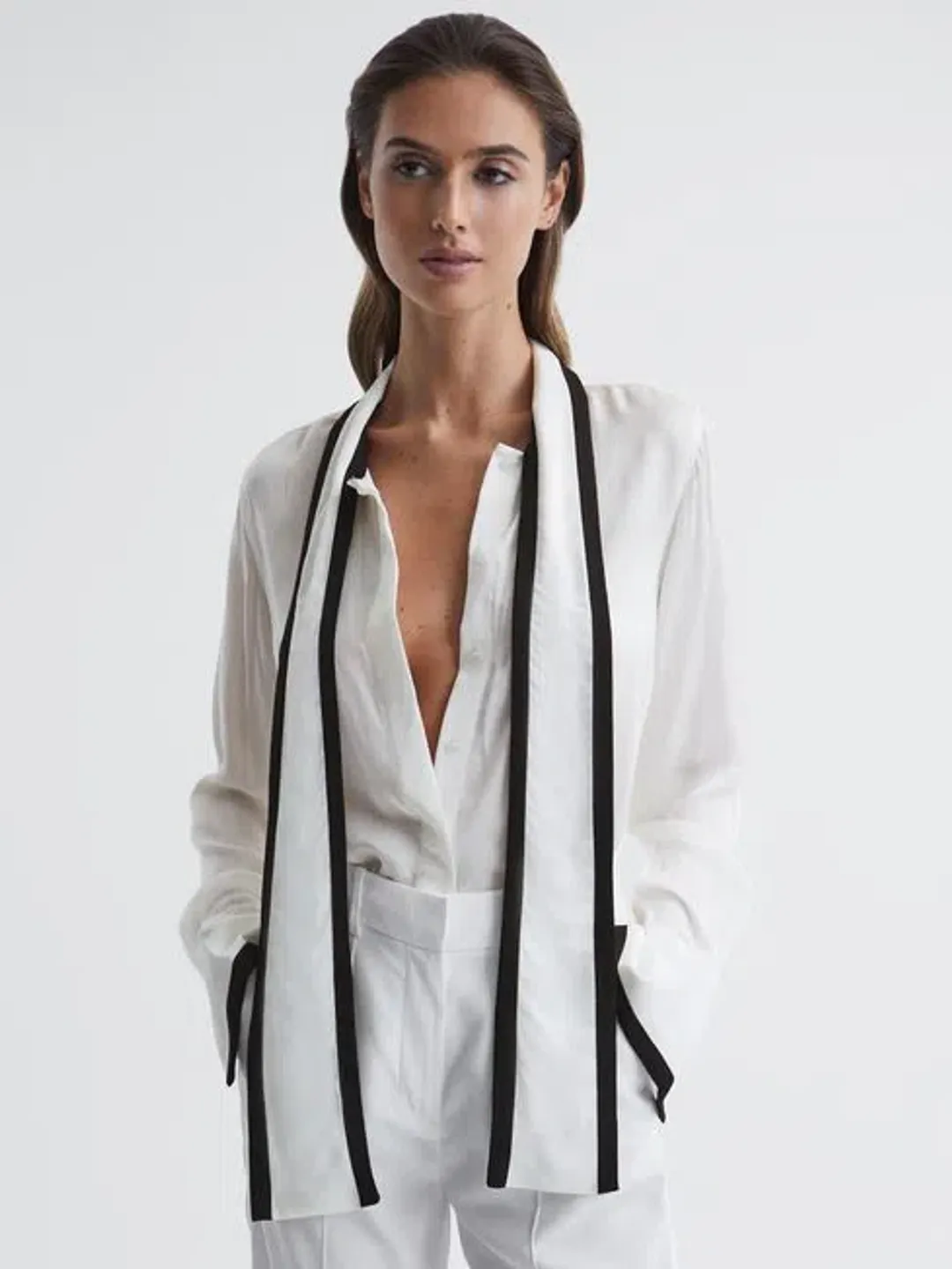 Reiss Calli Tuxedo Blouse In Ivory In Size 10 for rent on The Volte - main image