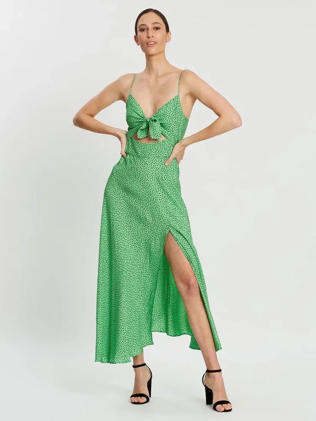 Bec & Bridge Neve Midi Dress Green/Print Size 10 - Image 1