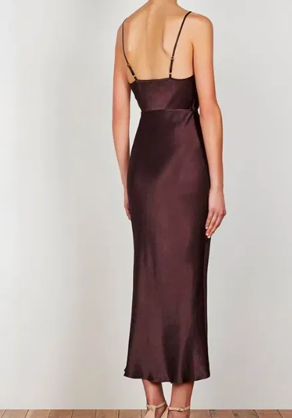 Shona Joy Bias Cowl Midi Dress Chocolate Size 10 - Image 3
