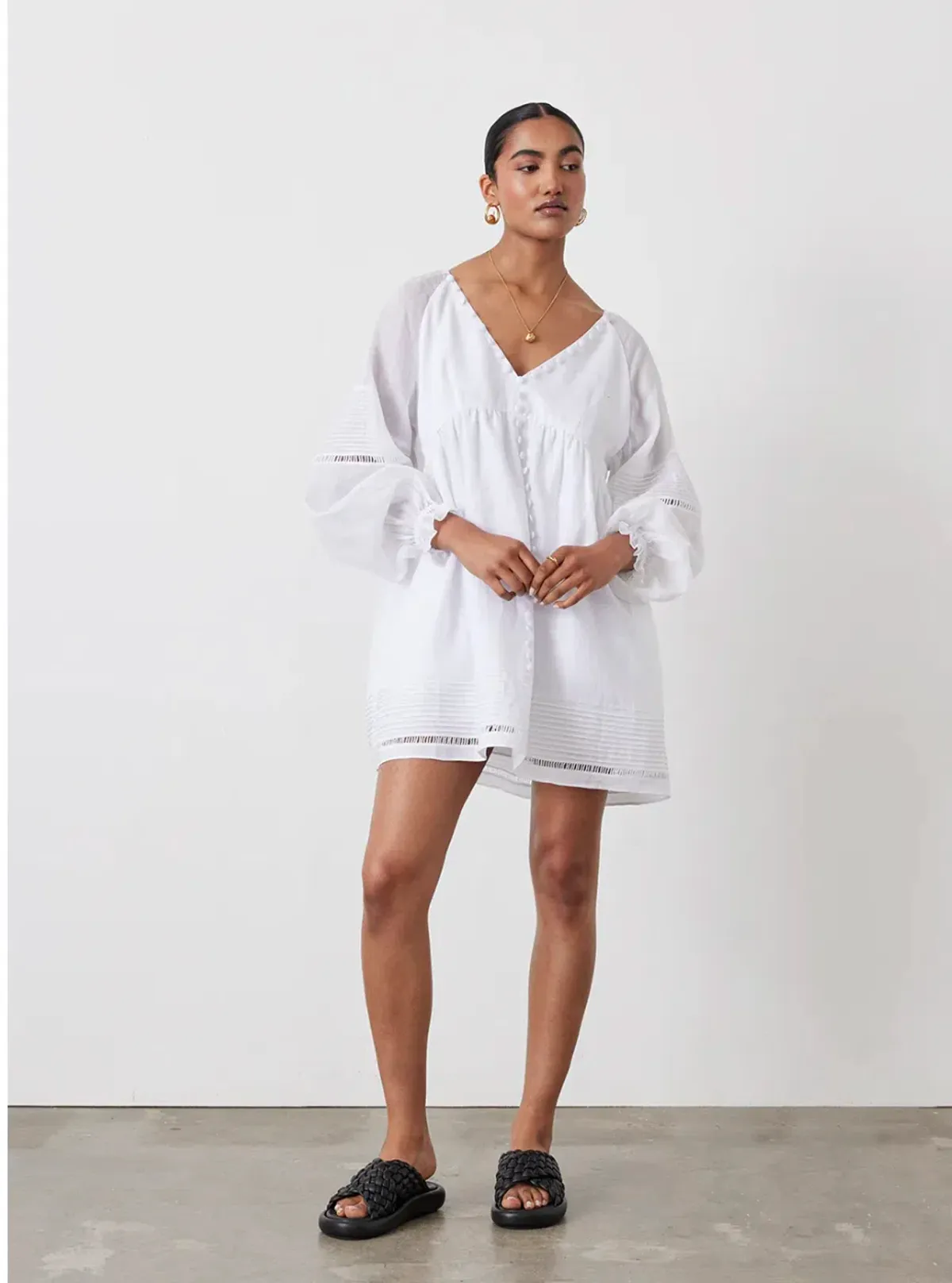 Joslin Lilian Linen Ramie Mini Smock Dress White Size 14 for rent on The Volte - main image