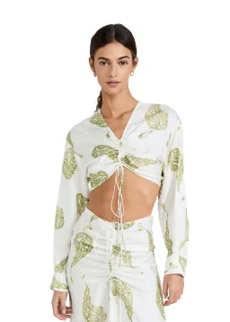Christopher Esber Ruched Paisley Silk Top in Green Print Size 10 for rent on The Volte - image 2