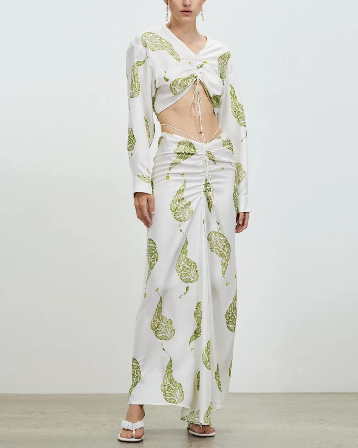 Christopher Esber Ruched Paisley Silk Top in Green Print Size 10 for rent on The Volte - main image