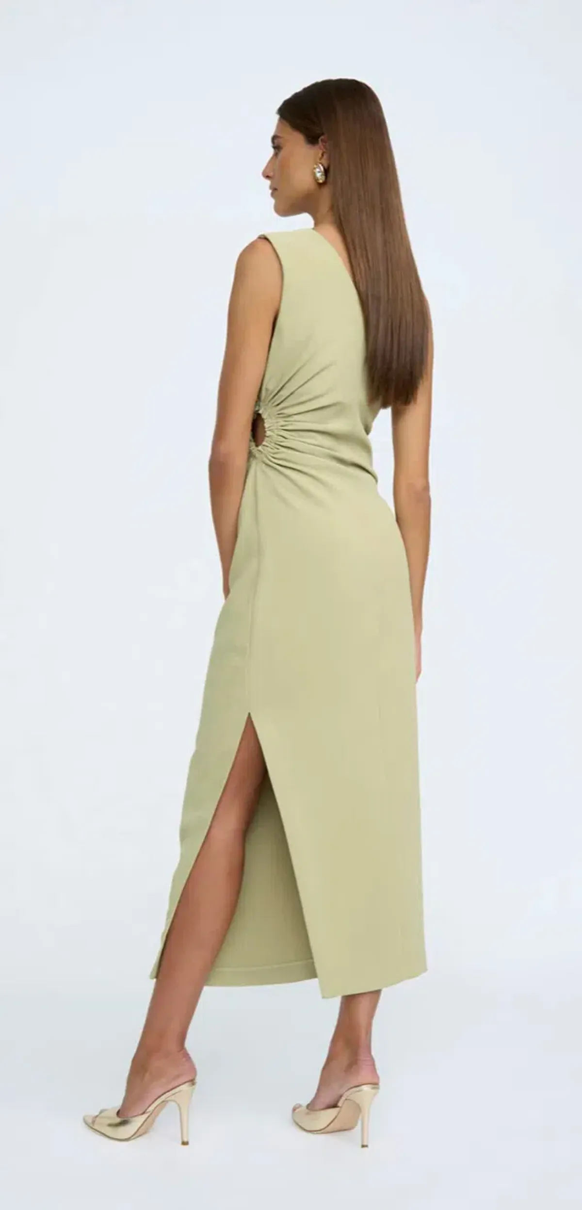 By Johnny Mariella Asymmetric Midi Dress Sage Size 8 - Image 4