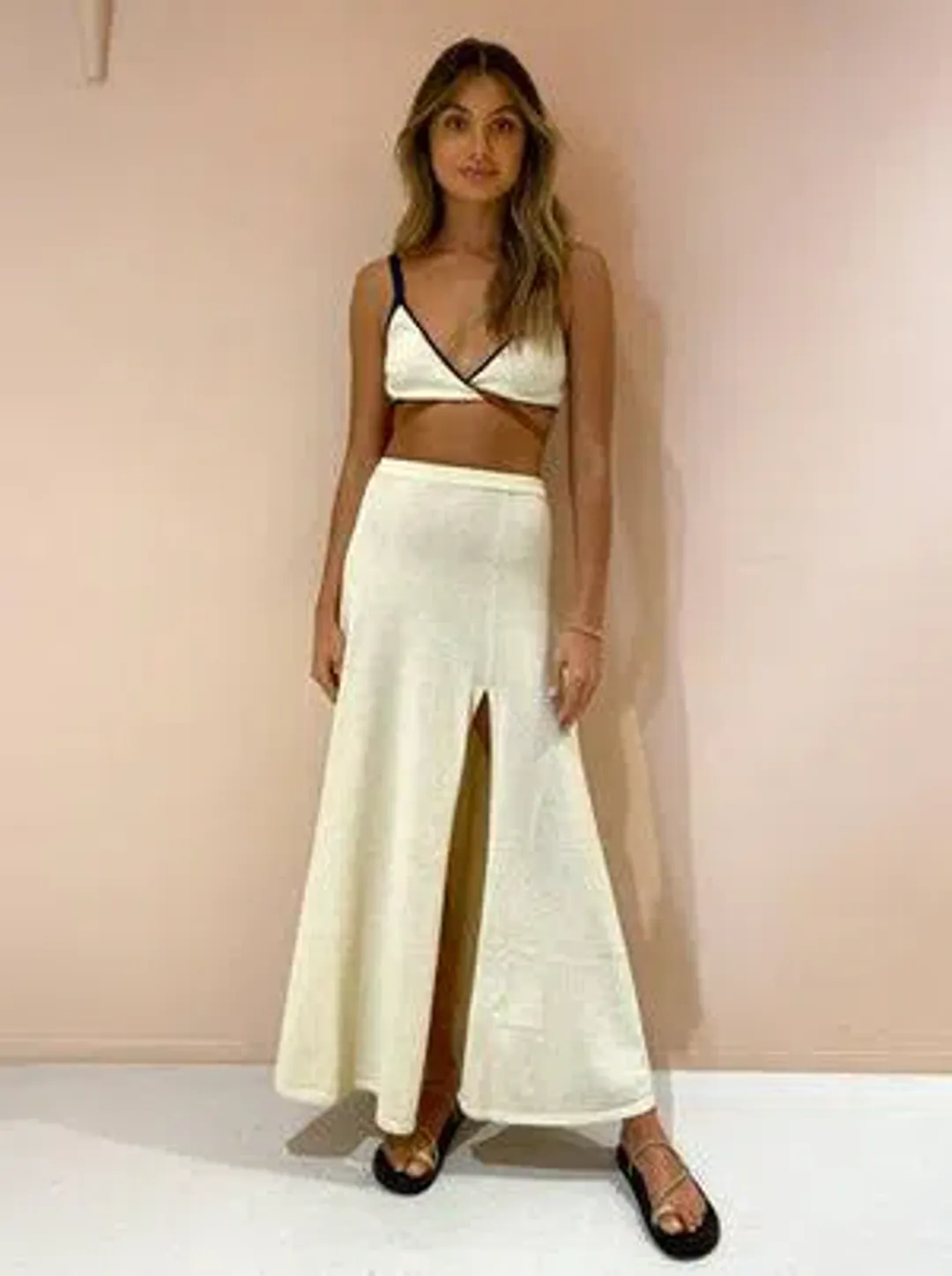 Bec & Bridge Enzo Knit Twist Top and Skirt Cream Size AU 6 for rent on The Volte - main image