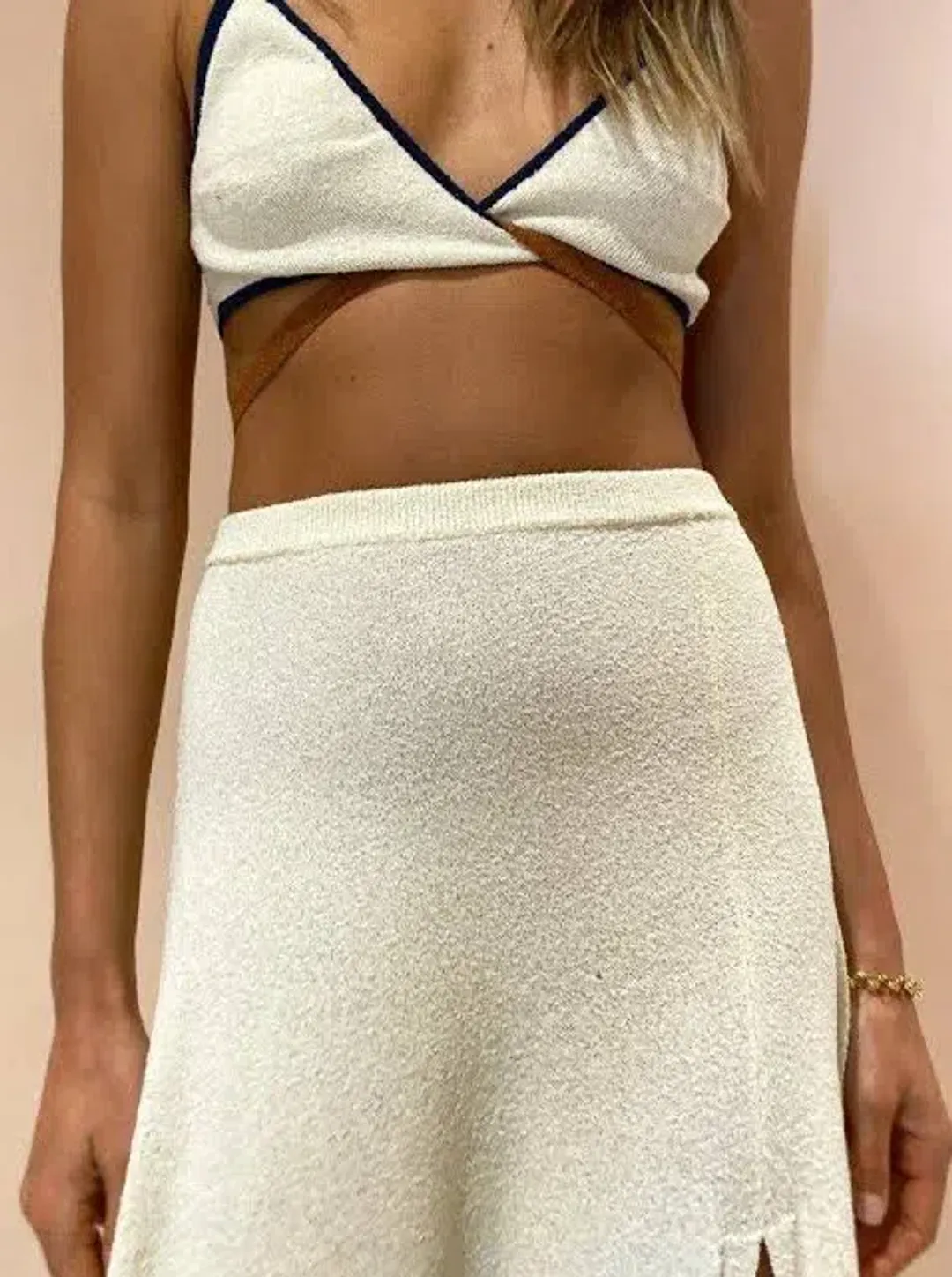 Bec & Bridge Enzo Knit Twist Top and Skirt Cream Size AU 6 for rent on The Volte - main image