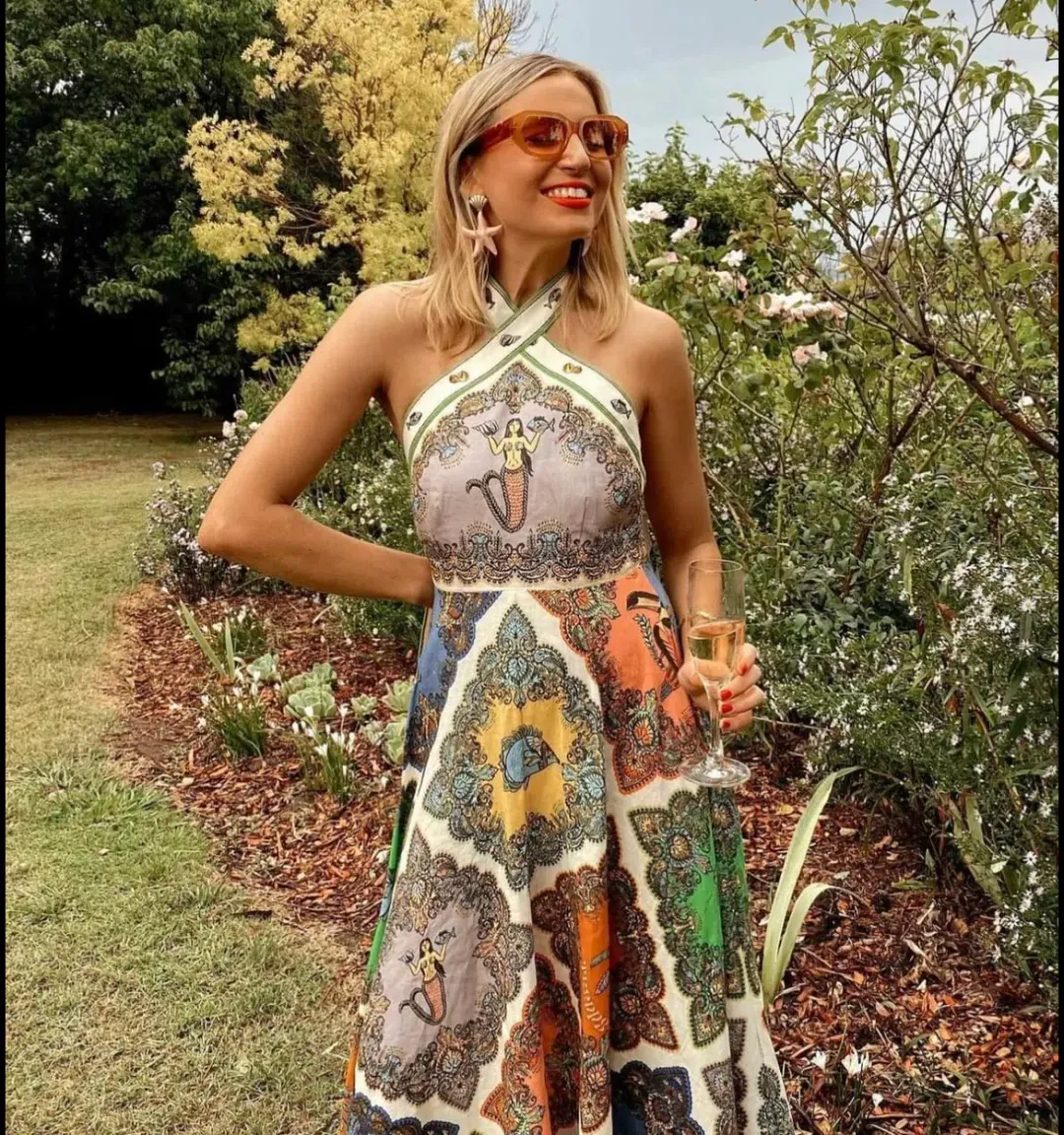 Alemais Trippy Troppo Halter Midi Dress Multicolored Size AU 10 for rent on The Volte - main image