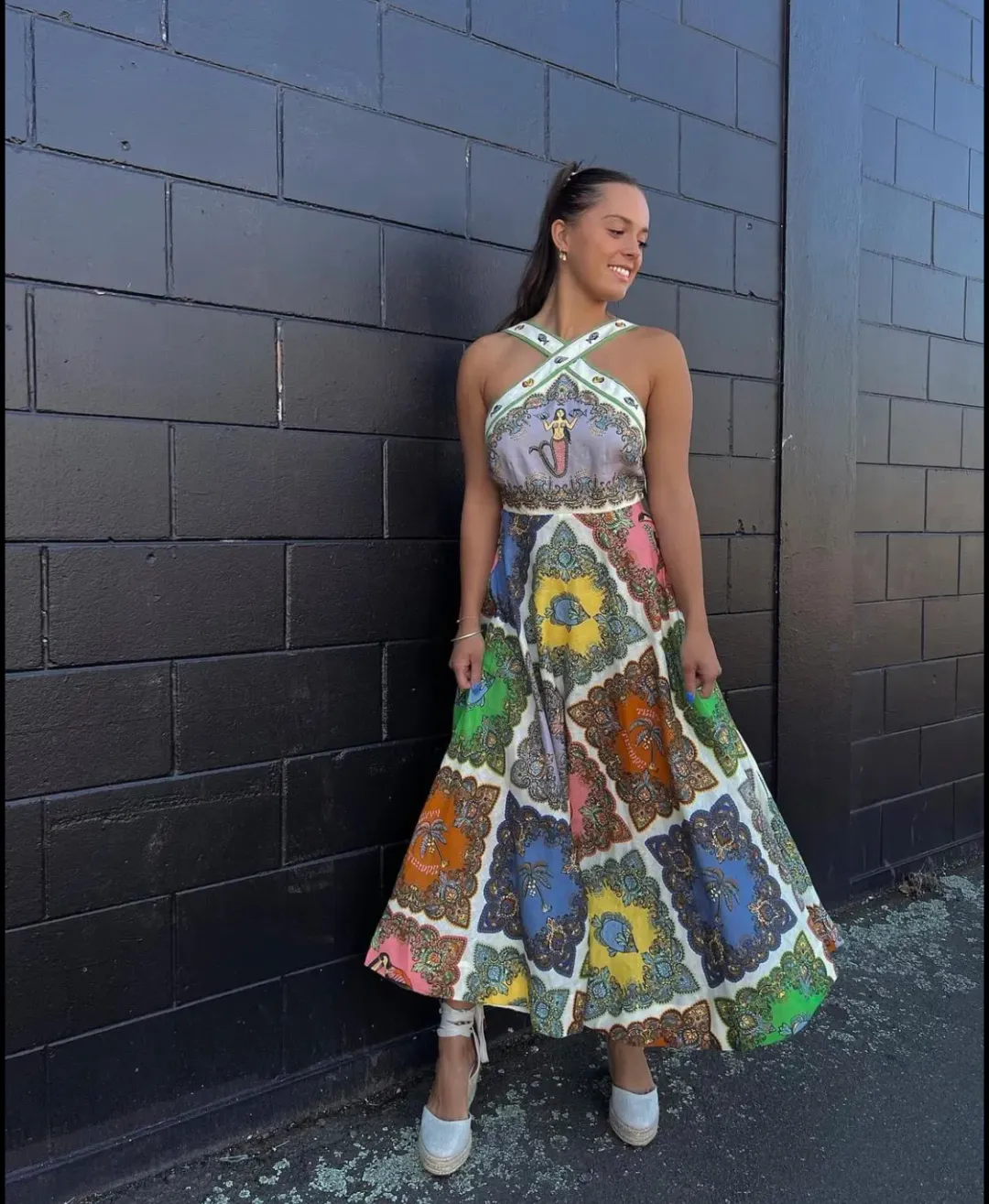 Alemais Trippy Troppo Halter Midi Dress Multicolored Size AU 10 for rent on The Volte - main image