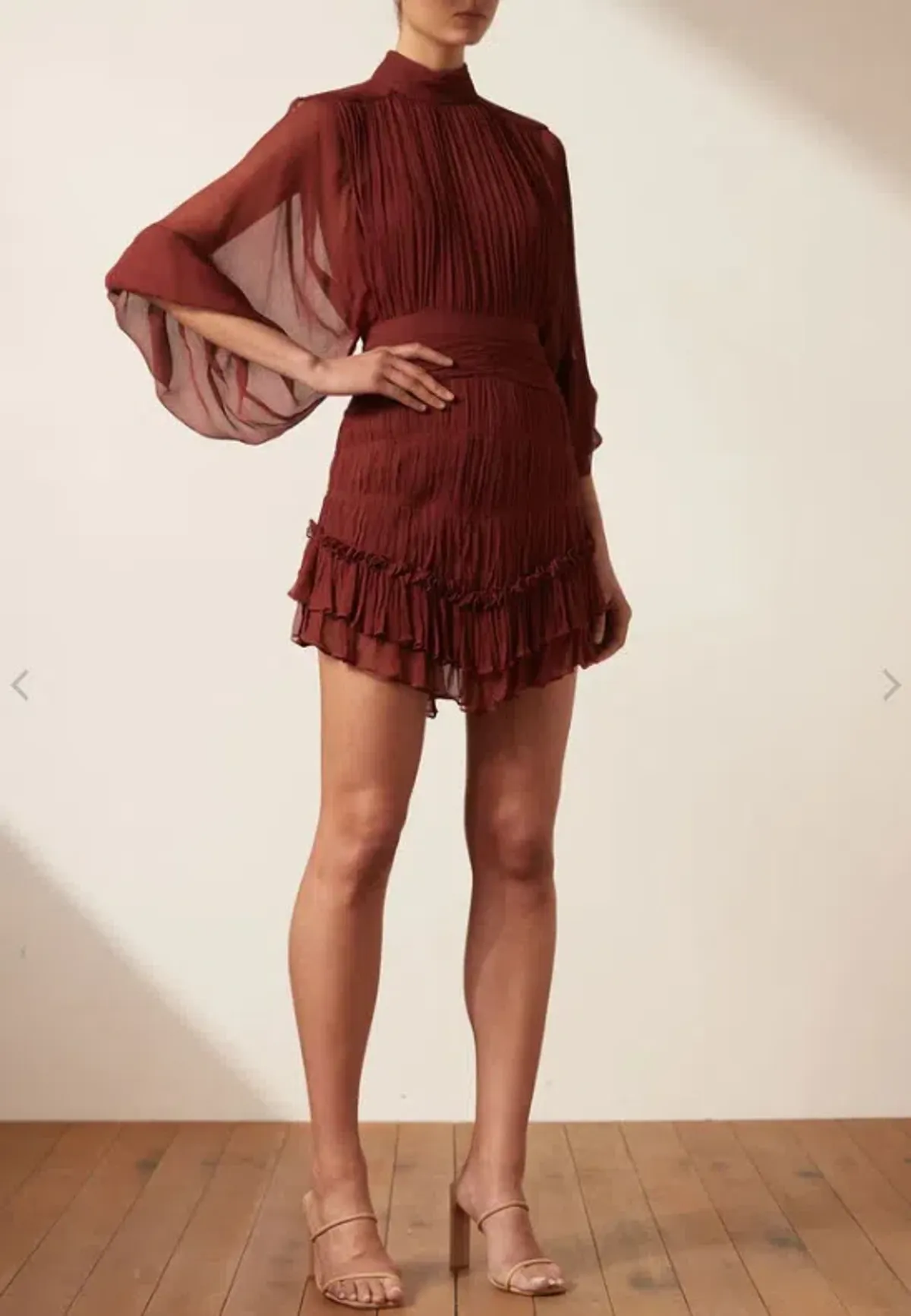 Shona Joy Safira Long Sleeve Mini Dress Sangria Size 8 for rent on The Volte - main image