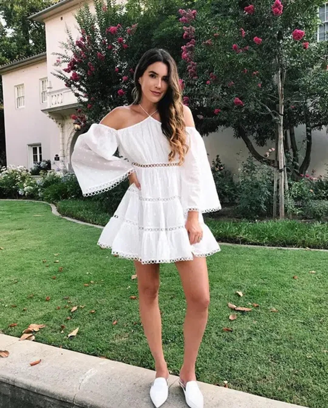 Zimmermann Jasper Dot Floating Cold Shoulder Mini Dress White Size 6 for rent on The Volte - main image