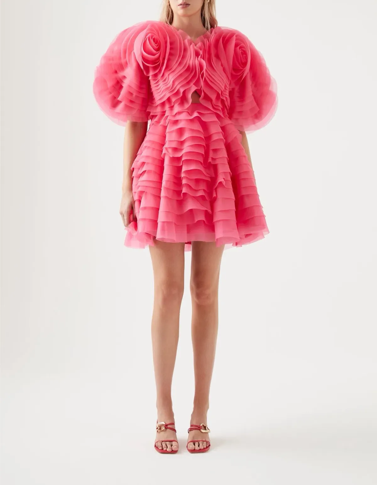 Aje Amour Ruffle Mini Dress Pink Size 8 / S for rent on The Volte - main image