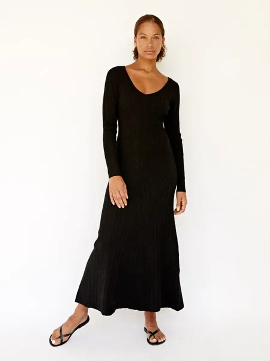 Anna Quan Jacquelin Ribbed Long Sleeve Midi Dress in Black / Raven Size 6 for rent on The Volte - main image