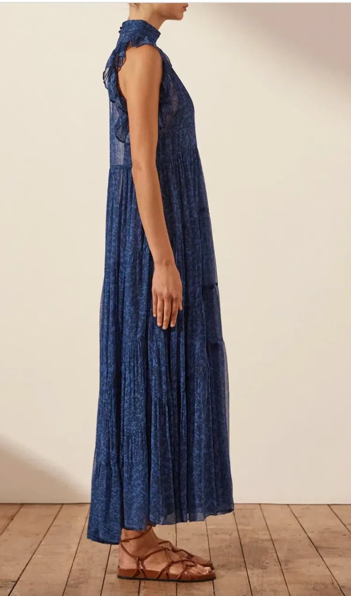 Shona Joy Saldanha High Neck Tiered Maxi Dress Blue Size 10 / M - Image 2