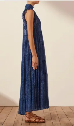 Shona Joy Saldanha High Neck Tiered Maxi Dress Blue Size 10 / M for rent on The Volte - image 2