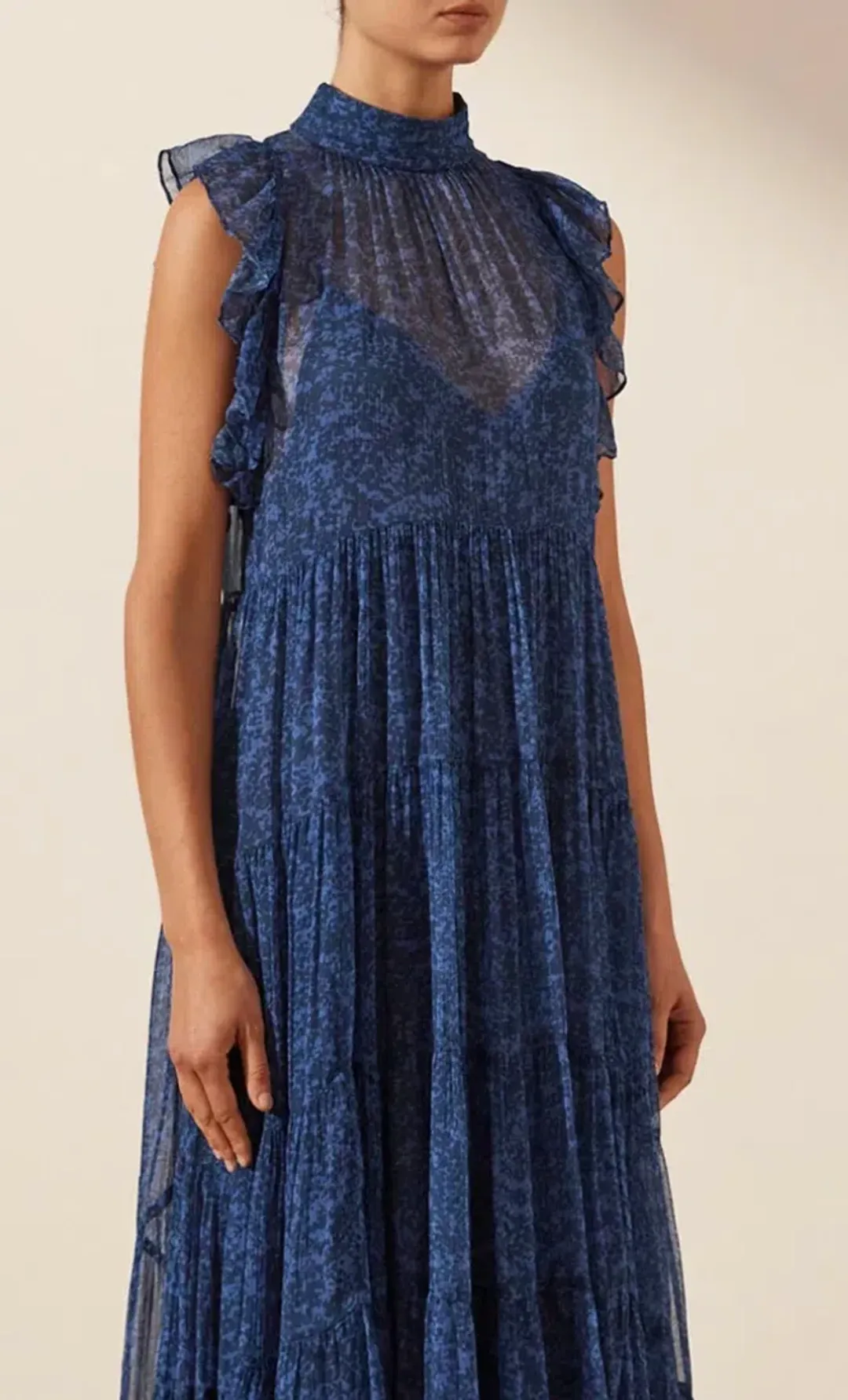Shona Joy Saldanha High Neck Tiered Maxi Dress Blue Size 10 / M for rent on The Volte - main image