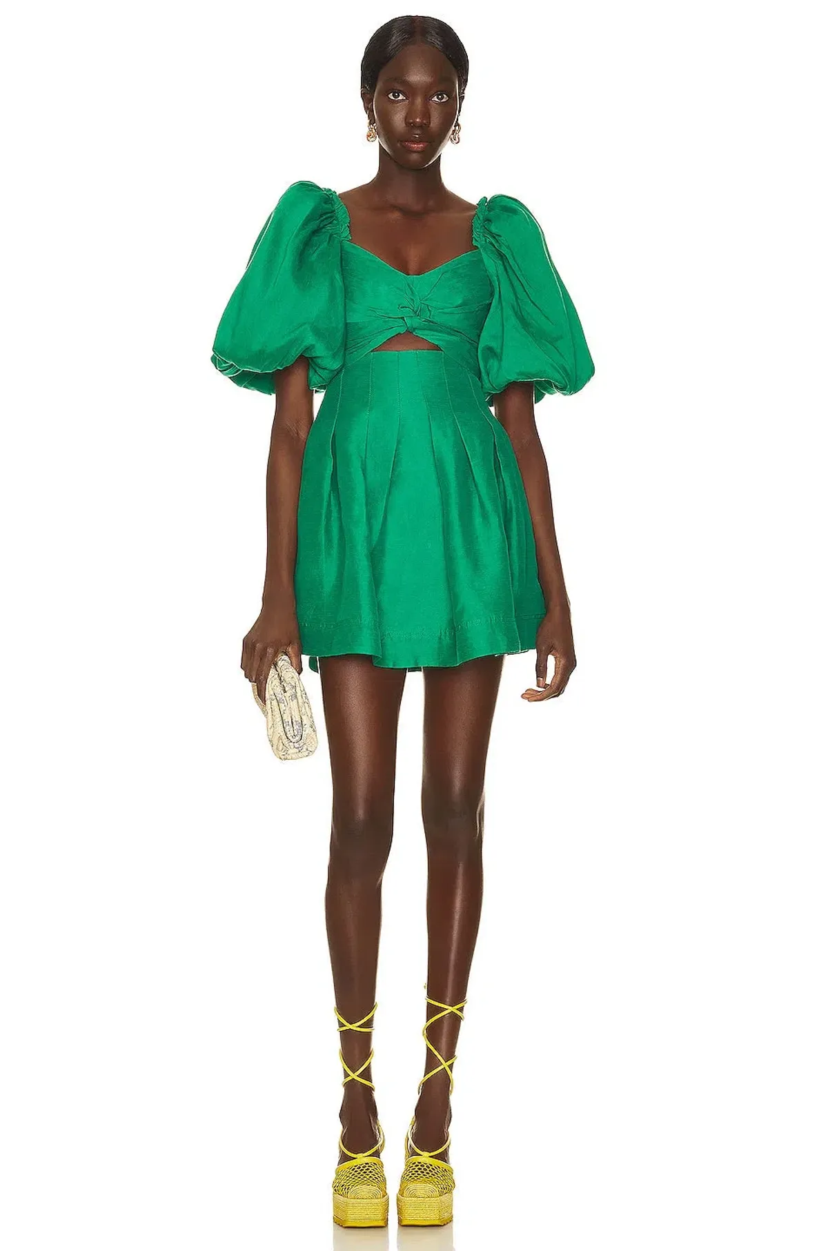 AJE Dusk Knot Puff Sleeve Mini Dress Emerald Size 6 - Image 1