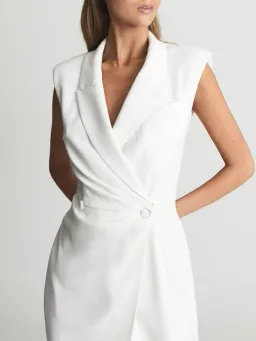 Reiss Cecile Tuxedo Midi Dress White Size AU 8 for rent on The Volte - image 2