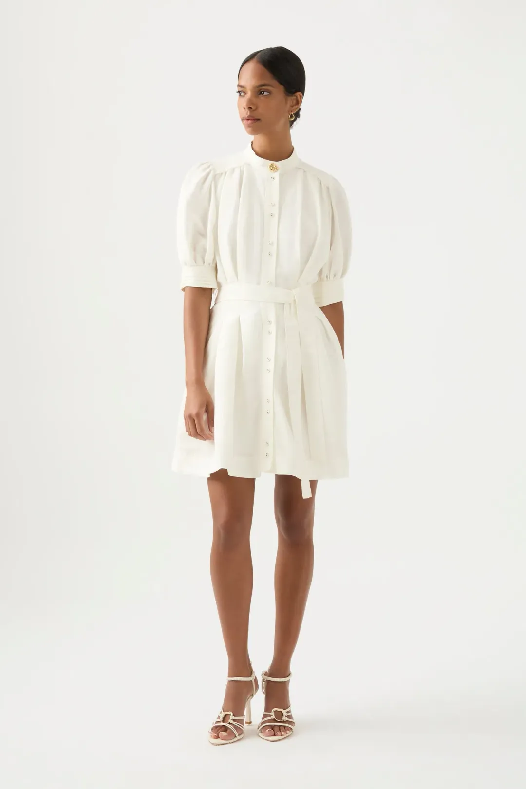 Aje Eden Box Pleat Mini Dress White Size AU 10 for rent on The Volte - main image
