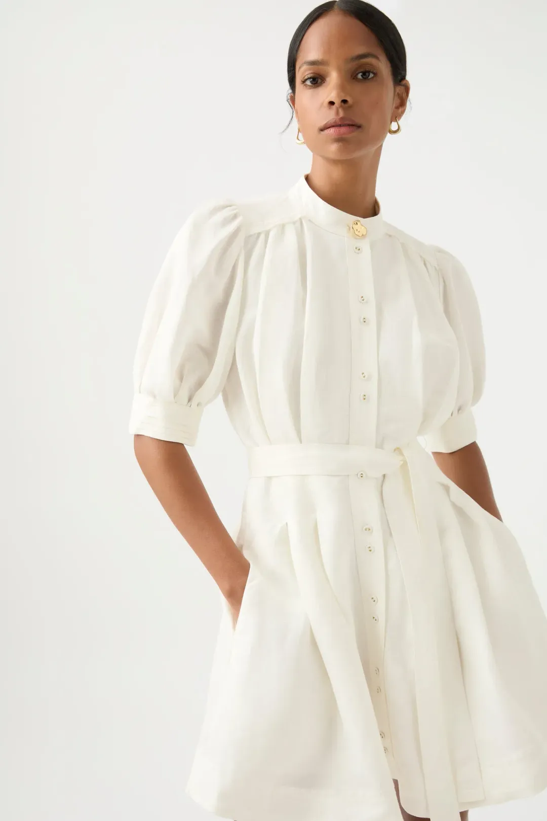 Aje Eden Box Pleat Mini Dress White Size AU 10 for rent on The Volte - main image