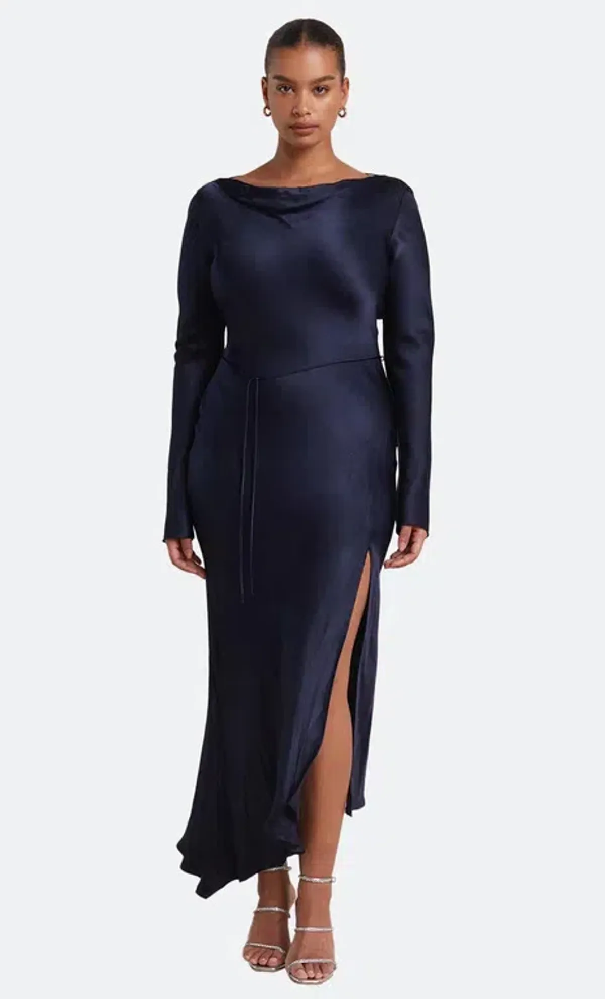 Bec & Bridge Moon Dance Long Sleeve Cowl Dress Navy Size AU 18 - Image 1