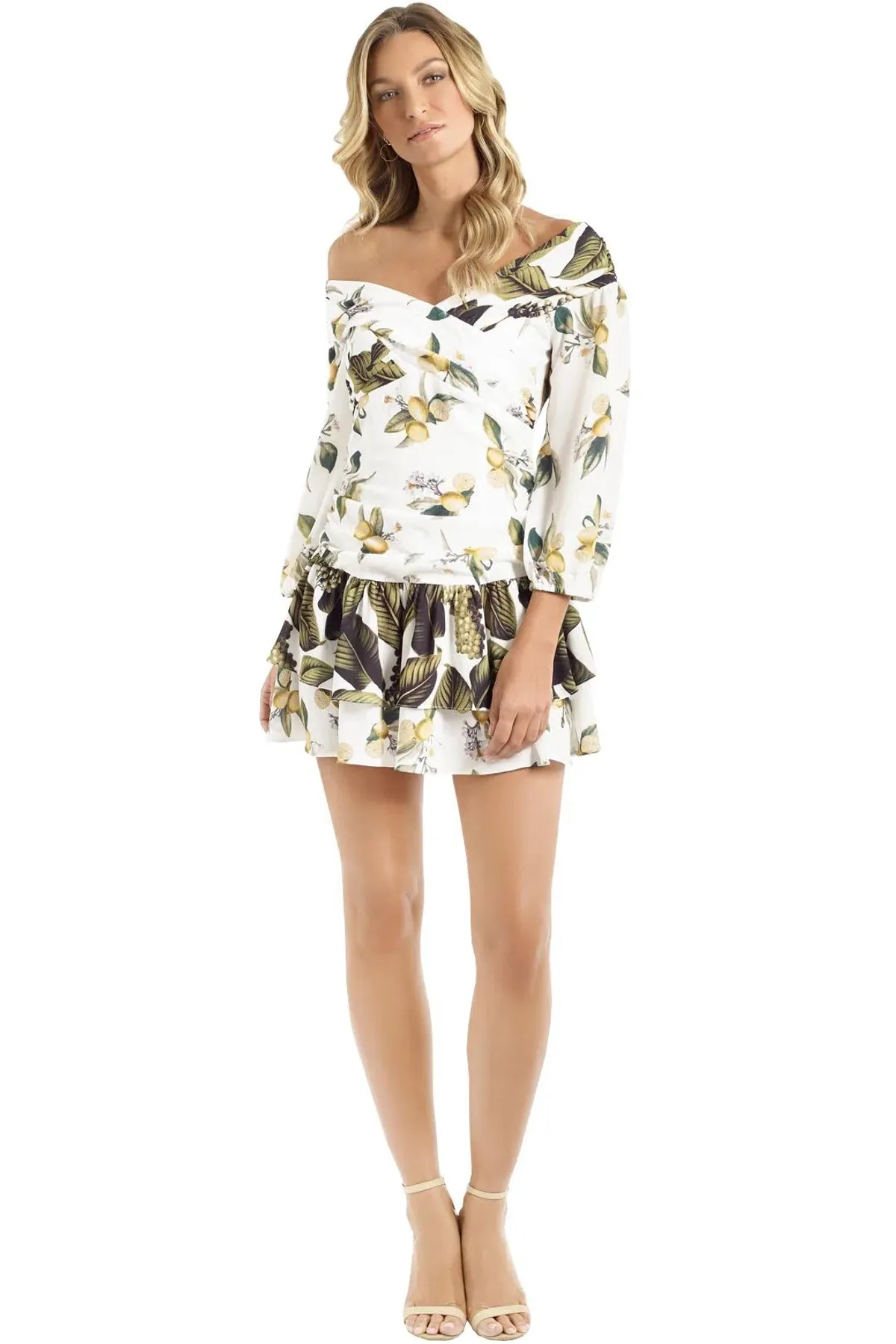 Pasduchas Spritzer Splice Off Shoulder Mini Dress Print Size 8 - Image 1