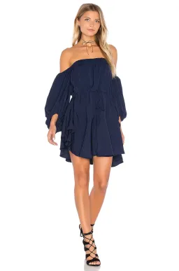 Shona Joy Leticia Core Off Shoulder Mini Dress Navy Size 6 for rent on The Volte - image 1